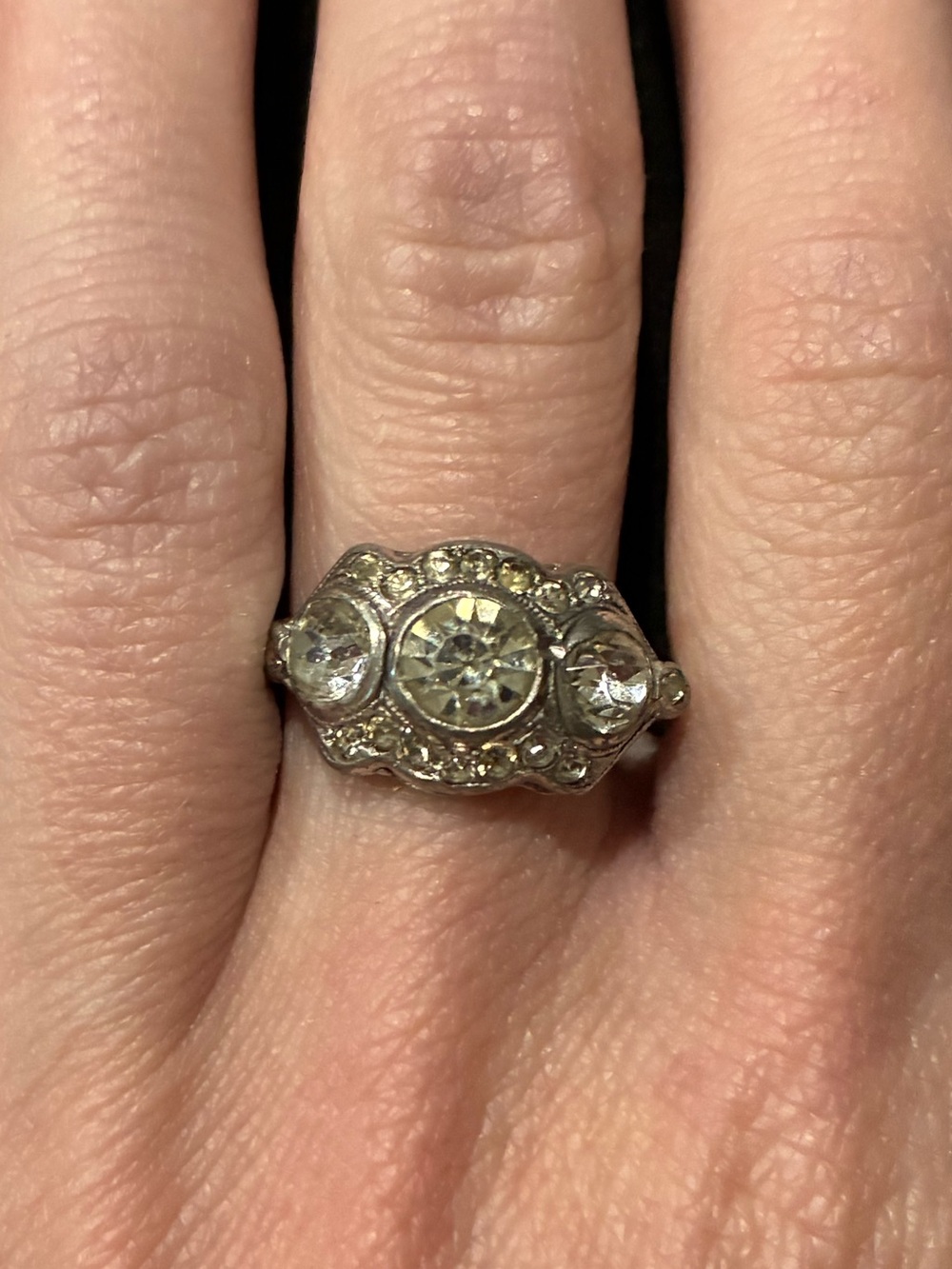 Antique Art Deco Uncas Paste Rhinestone Ring